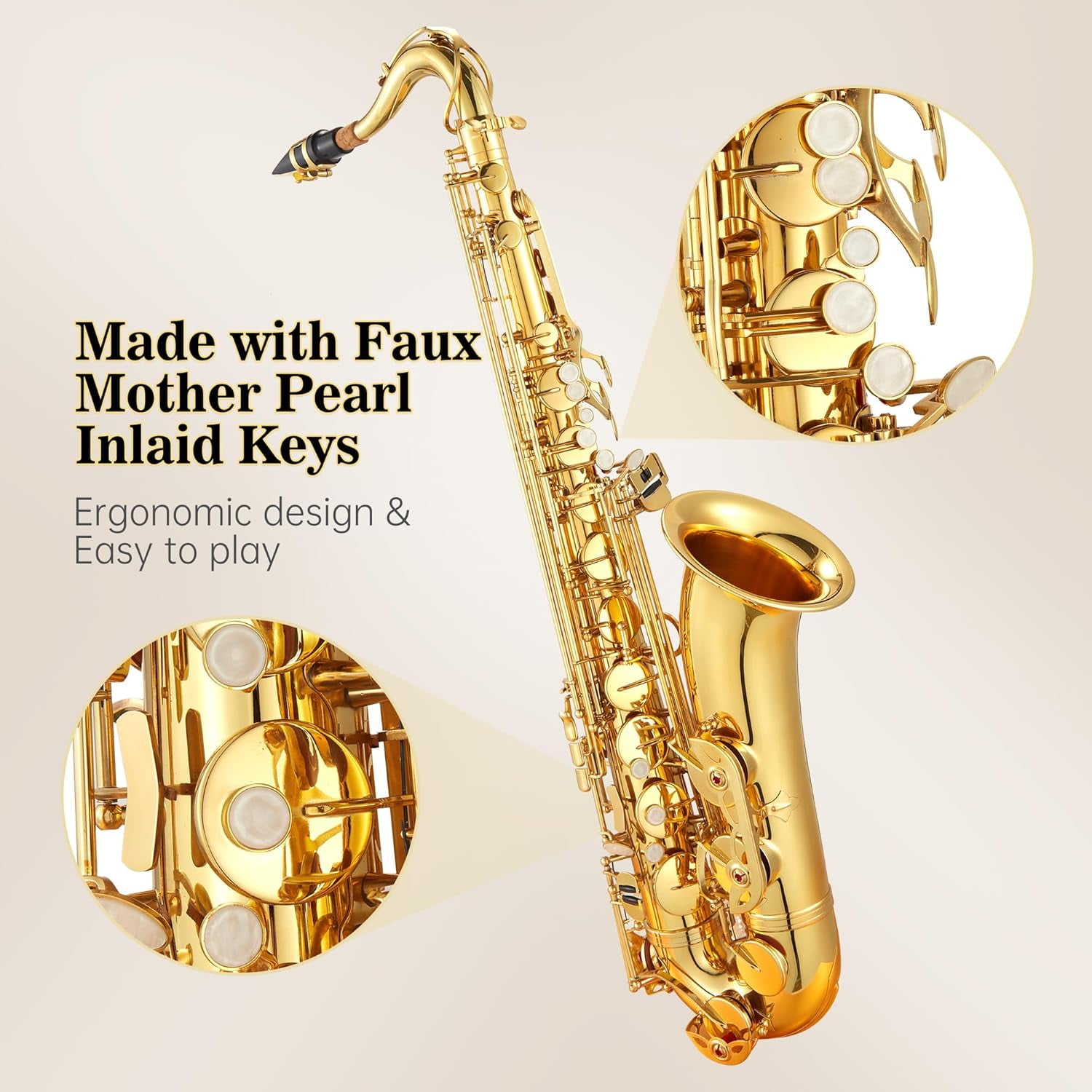 B-Flat Tenor Saxophone with Mouthpiece, Case, Cleaning Cloth, Gloves & Cleaning Rod, Professional Tenor Sax Musical Instrument