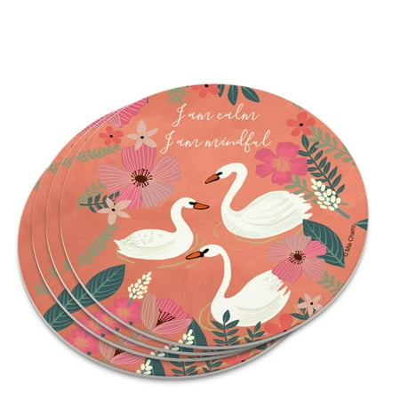 

I am Calm I am Mindful Swans Flowers Novelty Coaster Set