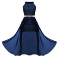 thumbnail image 6 of Bobifish Toddler Girls Formal Dress Sparkle Sequin Tulle Halter Sleeveless Sheath Long Dress Evening Party Kids Girls Dresss, 6 of 9