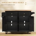 thumbnail image 4 of Rolling Kitchen Island with Rubber Wood Top and Storage, Spice Rack, Towel Rack, Black, 4 of 7