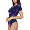 thumbnail image 2 of Naloa Eggplant Women's Short-Sleeved Onesie, One-Piece Swimsuit for Parties, dates, clubs - Small, 2 of 9