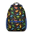 thumbnail image 1 of Cute Baby Dinosaur Pattern Backpack – Artistic Cartoon Dino Print Schoolbag with Planets, Forest, and Star Design, 1 of 6
