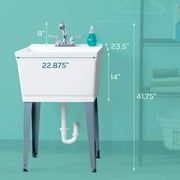 Tehila White Freestanding Floor Mount Utility Sink with Chrome Finish Faucet for Laundry Room