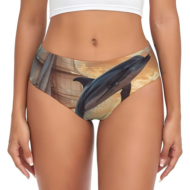 Fotbe Sailing Dancing Dolphin Calzones Estampados para Mujer – Ropa Interior de Algodón, Cómoda, Suave y Elástica-3X-Large