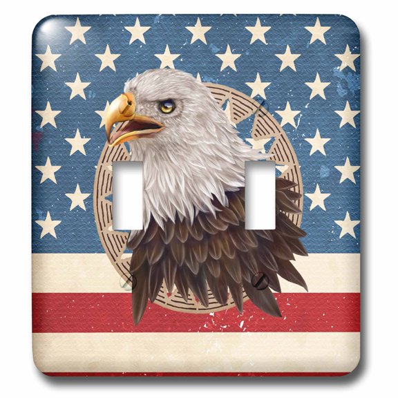 3dRose, Bald Eagle Circle Star Frame on American Flag Design, Red, White, Blue, double toggle switch