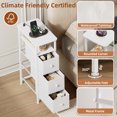 thumbnail image 6 of Eunos White End Table with Charging Station, Narrow Long Nightstand with Open Shelf and 3 Fabric Drawer, 6 of 8