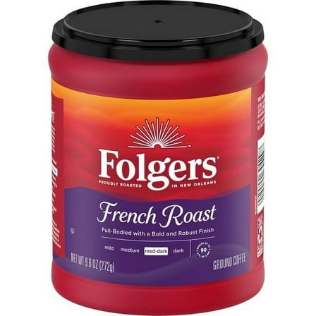 Folgers French Roast Ground Coffee, Medium-Dark Roast, 9.6 Ounce Canister