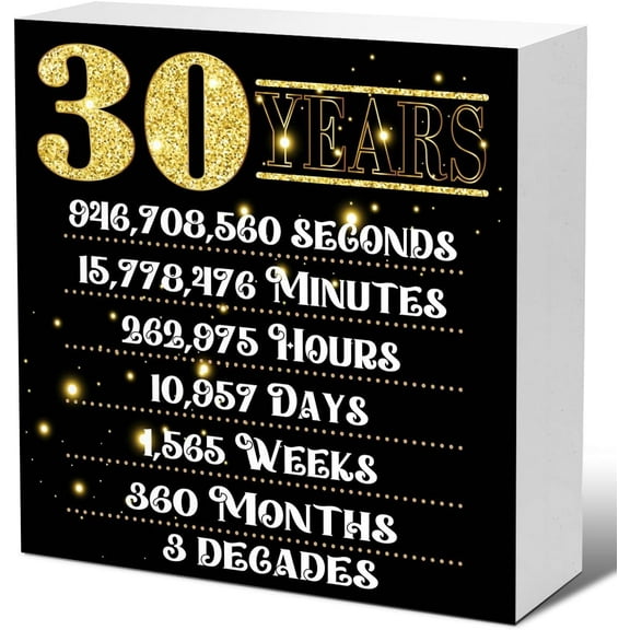 Zomyto 5x5 In 30th Birthday Gift for Women Men,Cheers to 30 Years Wooden Box Sign Desk Décor