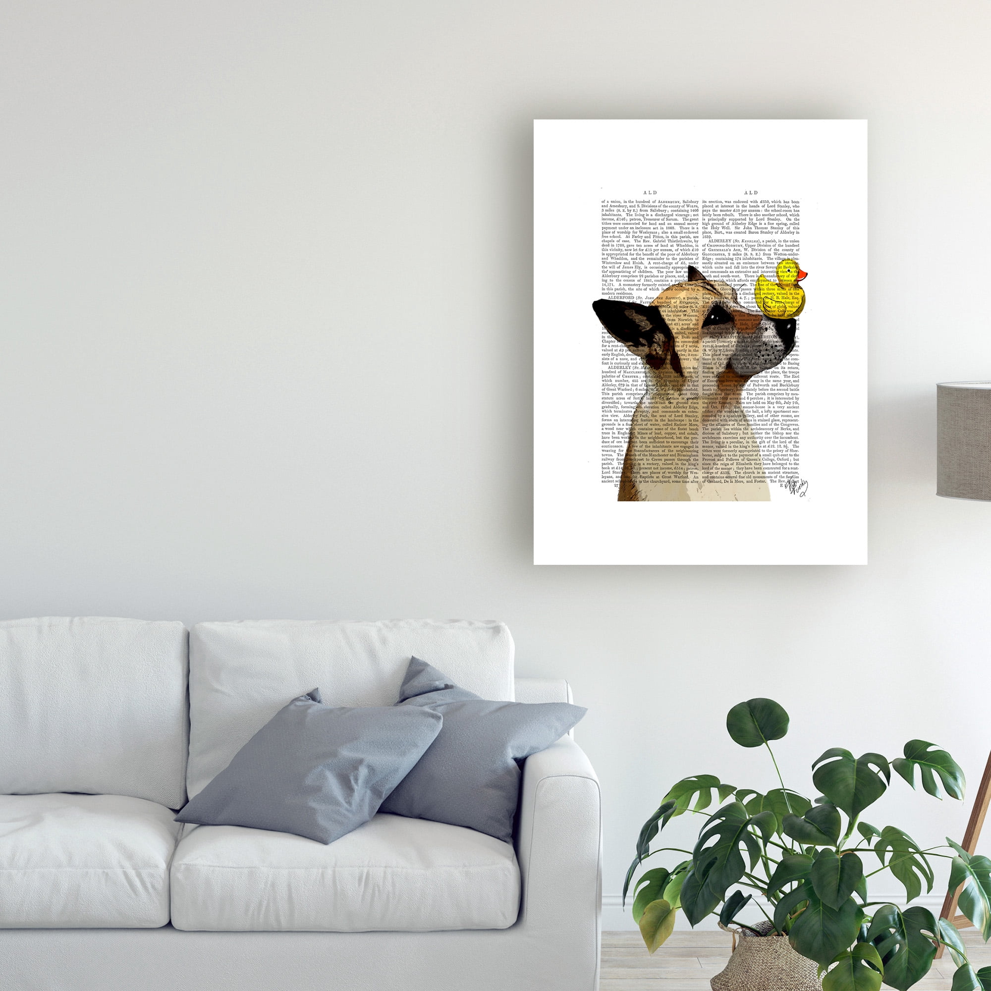 Trademark Fine Art 'German Shepherd, Dog And Duck' Canvas Art by Fab Funky