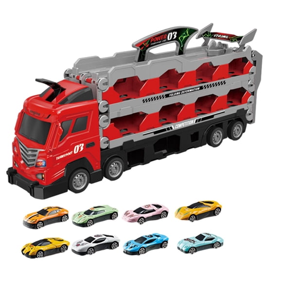 Camión Transportador Grande Perfecl con 8 Coches Juguete Educativo Plegable Color Rojo