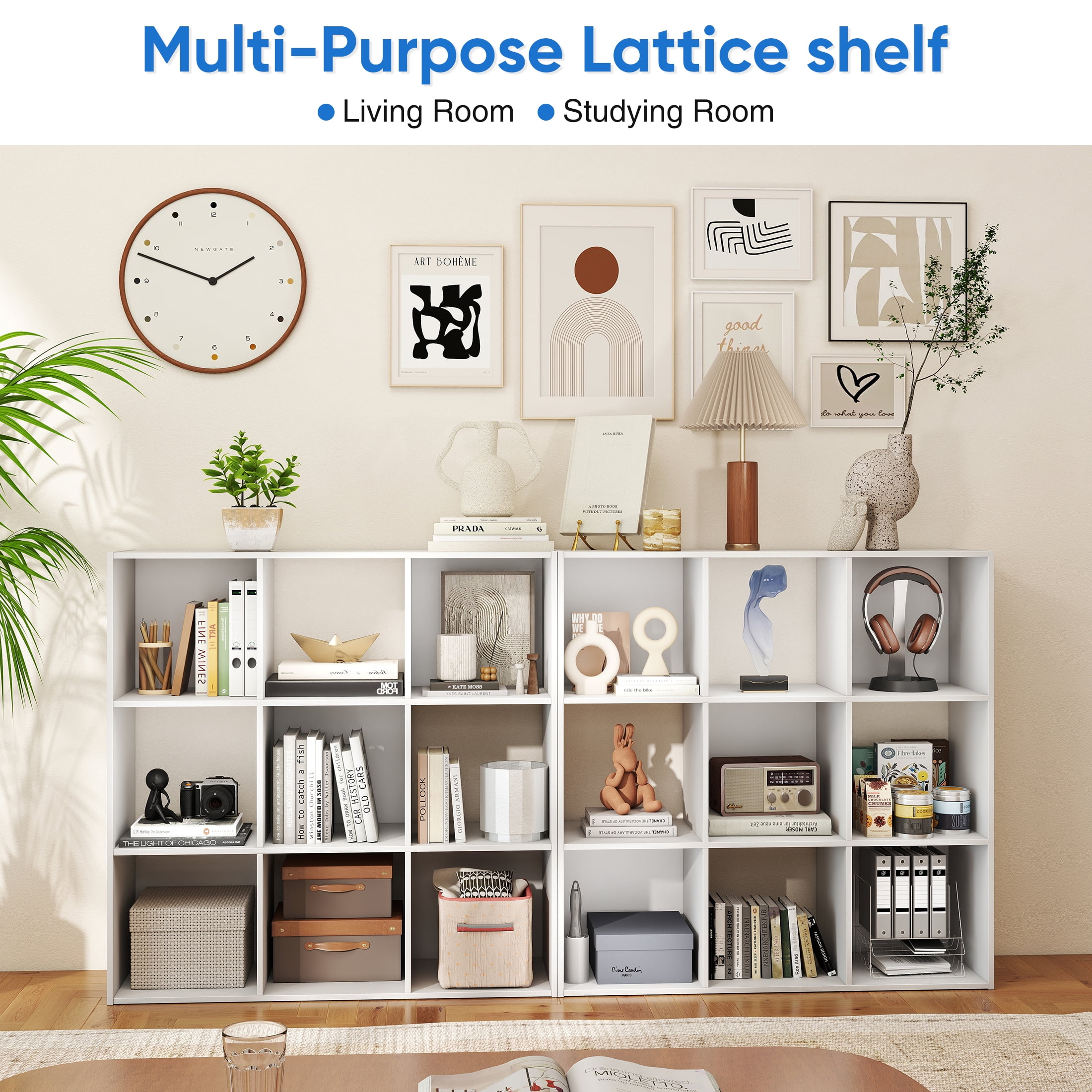 ZUNMOS  9  Cube Storage Organizer,Open Cube Storage Bookcase with 5 Removable Back Panels,for Living Room, Bedroom, Entrance Hall &Office, 36" L×11.6" W×36"H, White