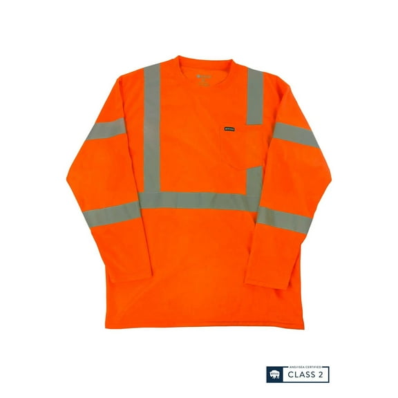 Buffalo Outdoors® Class 2 Reflective Hi Vis Safety Pocket Long Sleeve T-Shirt - Orange
