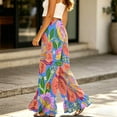 thumbnail image 4 of Sewkxo Womens Wide Leg Pants Drawstring Elastic High Waisted Ruffle Hem Palazzo Pants with Pockets,Saffron L, 4 of 6