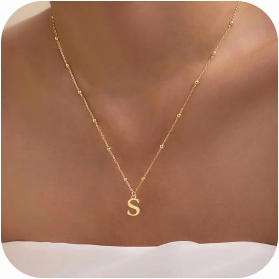 Initial Necklaces for Women Dainty 14k Gold Plated A-Z Letter Pendant Name Necklaces Cute Charm Choker Fashion Accessories Non Tarnish Trendy Jewelry Gift