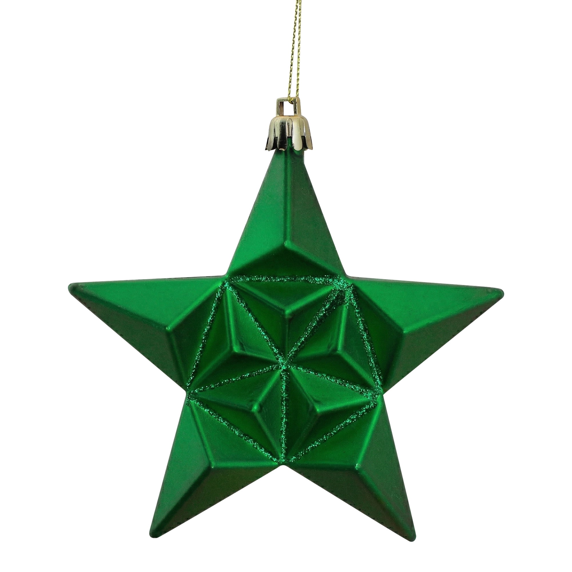 DAK 12ct Matte Xmas Green and Gold Glittered Star Shatterproof Christmas Ornaments 5"