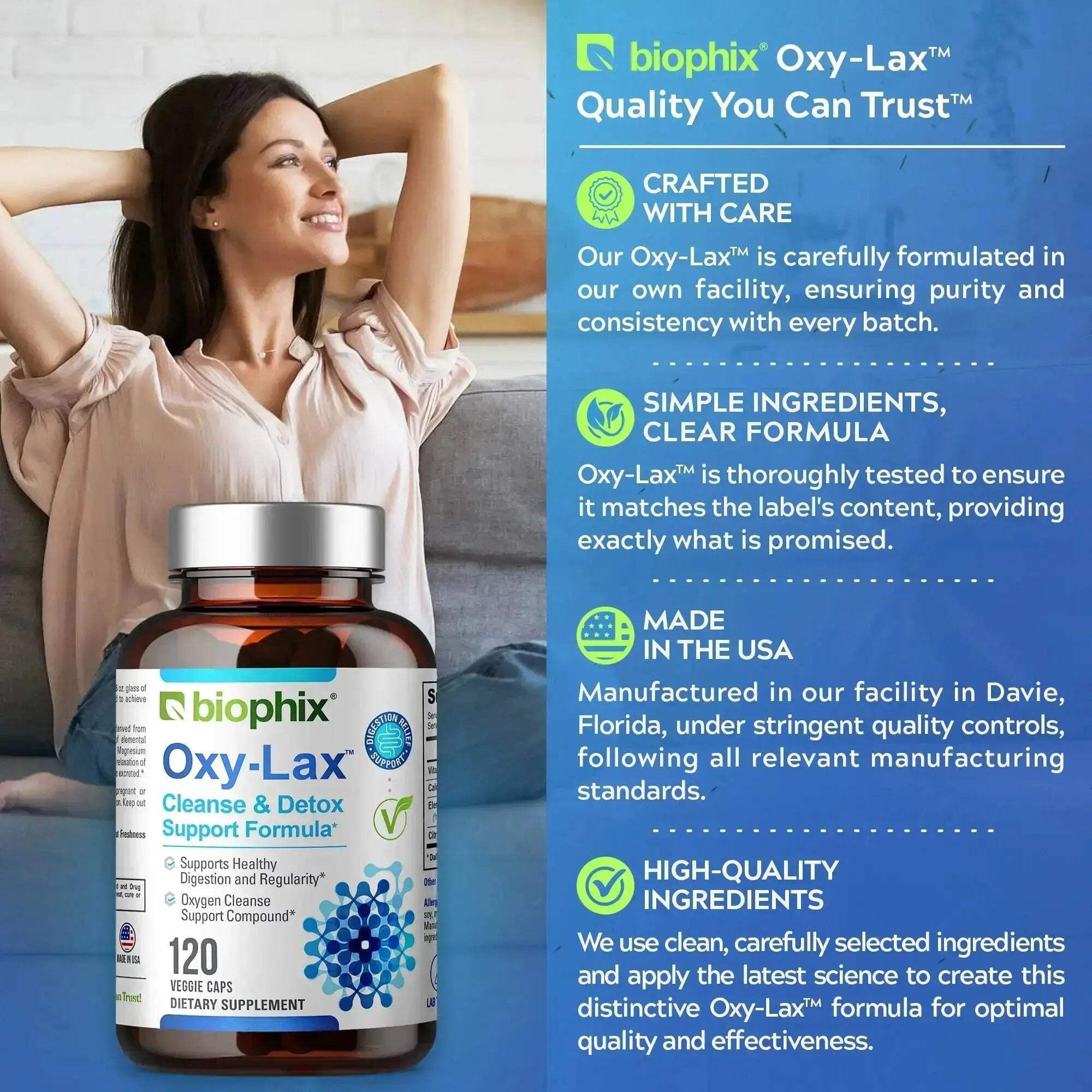 biophix Oxy-Lax 750 mg 120 Vcaps - Free Vitamin D-3 5000 IU 30 Softgels - Natural Magnesium Oxide Oxygen Based Colon Cleanse Gentle Laxative Supports Healthy Digestive Tract Regularity