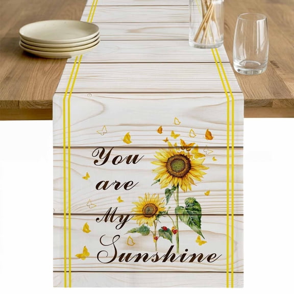 Sunflower Table Runner - 72 Inch Long Vintage Botanical Cotton and Linen Blended Dress Scarves Farmhouse Table Runner for Kitchen Dining, Coffee Table, 13" x 72"