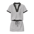 thumbnail image 3 of Skort Lounge Set for Women 2 Piece Striped Collared T Shirt Skirt Sets Short Sleeve Summer Tennis Tracksuits Black, M, 3 of 8