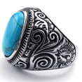 thumbnail image 3 of Anillo de banda tallada de acero inoxidable turquesa grande clásico vintage para hombre 7, 3 of 3