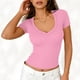 thumbnail image 3 of Camisas de Manga Corta para Mujeres Casual con Cuello en V Plisado, Camisetas de Color Sólido para Primavera Verano, 3 of 6