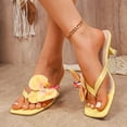 thumbnail image 2 of Kitten Heels for Women Square Open Toe Flower Decor Flip Flops Solid Color Slip on Heeled Sandals Wedding Party Dress Shoes Yellow Size 6, 2 of 9