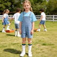 thumbnail image 3 of LRen Overalls for Girls Size 10-12 Summer Denim Shortsalls+ Solid Color Top+Socks 3Piece Set Loose Fit Cotton Daily Wear Stretchy Denim Rompers With Pockets, 3 of 5