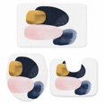 thumbnail image 2 of Nordic Boho Bathroom Rugs Set Pink Blue Gold Color Block Non Slip Absorbent Soft Bath Mats 3 Piece Set with Bathroom Rug, U-Shaped Floor Mat, Toilet Seat Cover Small Size, 2 of 9