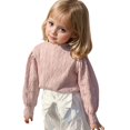 thumbnail image 2 of LZHGirlshop Baby Girls Tops Toddler Cotton Knit Pullovers Kids Crochet Ruffle Puff Sleeve Blouses Jumper,Pink,5T, 2 of 8