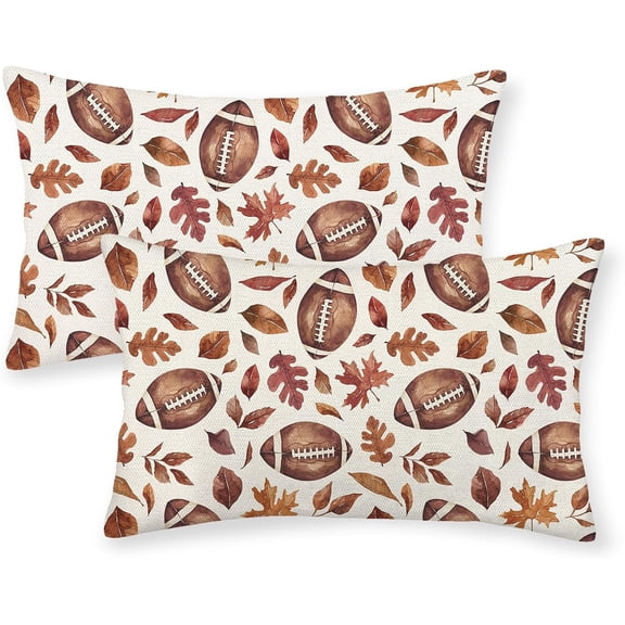 Fall Pillow Covers 12x20 Inch Set of 2 Orange Football Maple Leaves Pillowcase Autumn Harvest Thanksgiving Outdoor Decoration Throw Pillows Linen Fall Decor Cushion Case for Couch Sofa Home