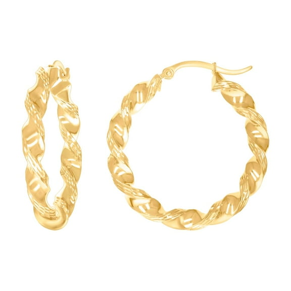 10k Yellow Gold Womens Sparkle-Cut Twisted Hoop Earrings 38x4mm Wide Hoop Earring for Women