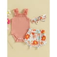 thumbnail image 2 of Wassery Baby Girls Shorts Set 3 6 12 18 Months Infant Grls Sleeveless Spaghetti Strap Romper +Flower Print Shorts +Hairband Summer Outfit 0-18M, 2 of 9