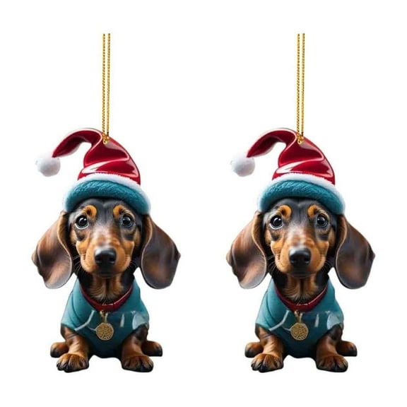 KCEHTA 2 Pcs Dachshund Christmas Ornaments, Dog Ornaments for Christmas Tree, Dachshund Christmas Decor, Cute 2D Acrylic Dachshund Dog Christmas Tree Hanging Ornaments for Dog Lovers