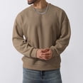 thumbnail image 4 of hopeusnice Men's Solid Color Long Sleeve Crew Neck Sweatshirt Basic Ribbed Knitted Jumper Tops Khaki L, 4 of 6