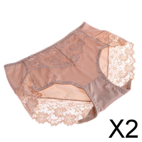 Paquete de 2-4 calzoncillos sin costuras de seda con encaje hueco de cintura alta para mujer, color 2 piezas