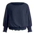 thumbnail image 6 of COMVALUE Banded Bottom Tops for Women Smocked Tops Elastic Cinched Waist Top Dressy Blouse 3/4 Length Sleeve Casual Outfits Blue for Size XXL, 6 of 7