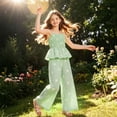 thumbnail image 4 of Pandaie Tween Girls Clothes Summer 2 Piece Outfit Set Ruffle Cami Top Wide Leg Pants with Pockets Fashion Casual Clothes Green,5-6 Years, 4 of 7