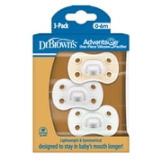 Dr. Browns Advantage One-Piece Silicone Baby Pacifier, Fully Symmetrical, Neutral, 0-6M, 3 Pack