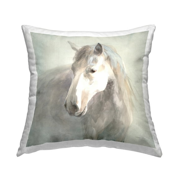 Stupell Industries Soft Grey Horse Portrait Square Decorative Printed Throw Pillow, 18 x 18