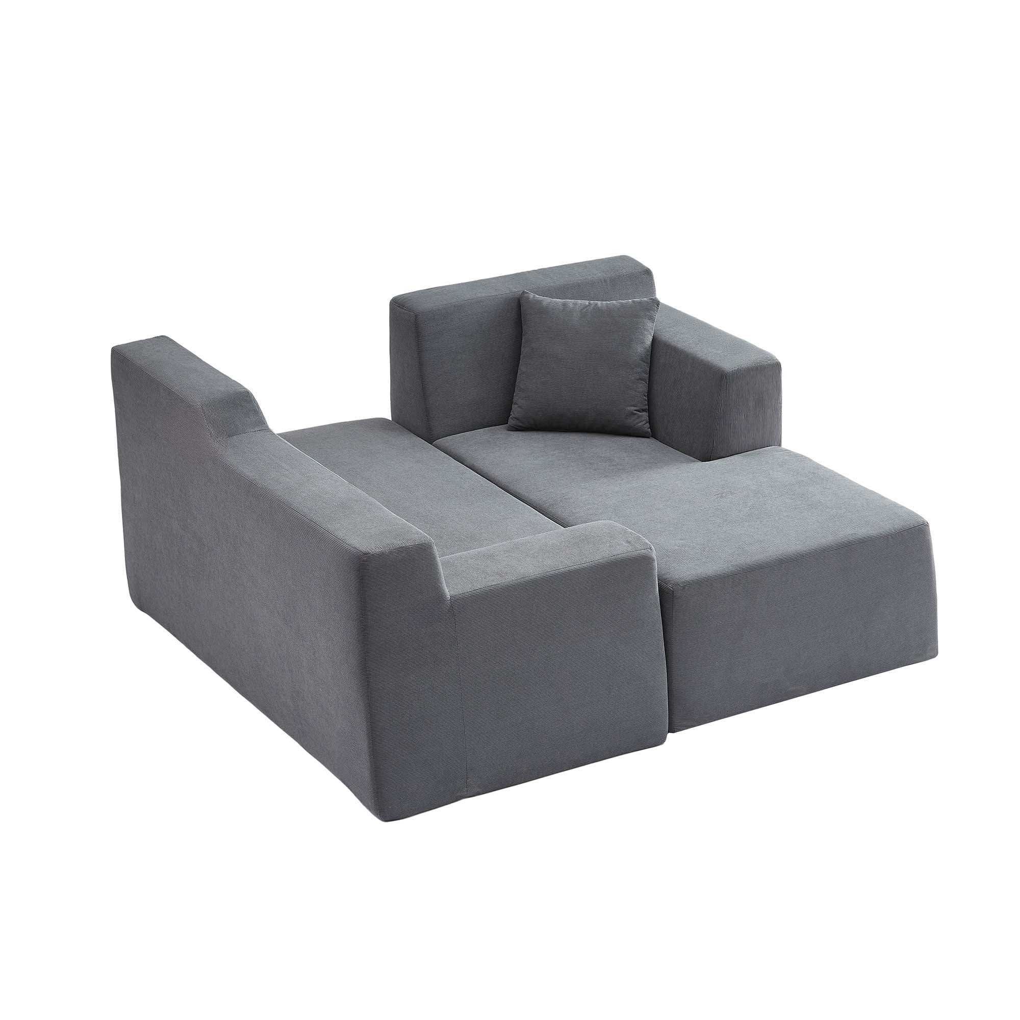 Miniyam Family 96" Sectional Couch, Easy-to-Carry Boxed Design, Built with Sturdy Comfort and Cozy Corduroy Fabric (Dark Gray, Right Facing)