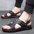 thumbnail image 2 of Dakaela Men's Beach Leather Sandals Slip on Slippers Slide Flip Flops with Adjustable Strap Black 8, 2 of 7