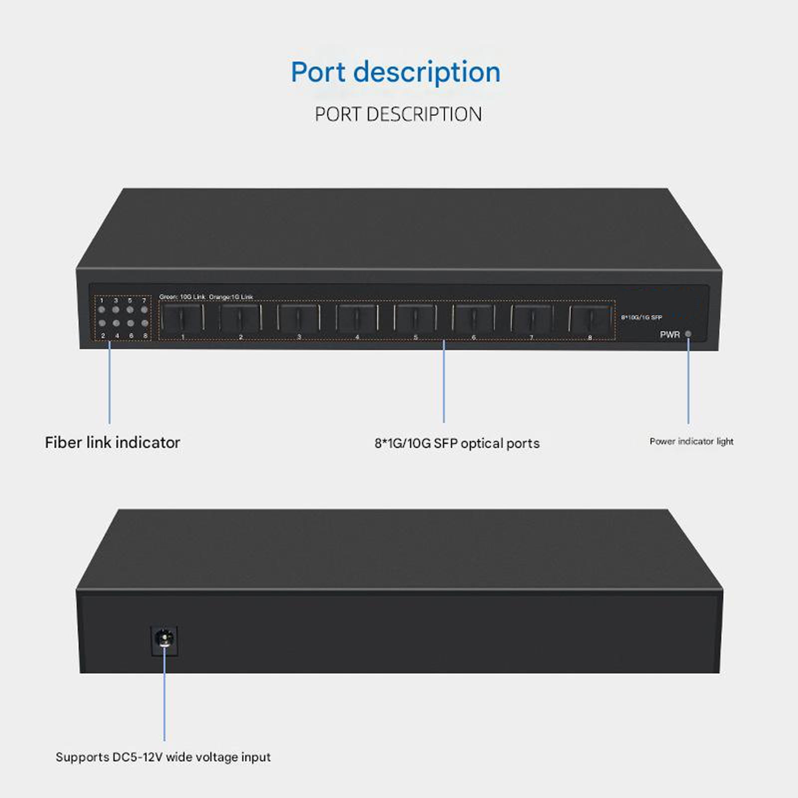 High Throughput 8 Port 10Gbps Ethernet Fiber Opticals Switching Unmanaged Plugs and Play Low Latency