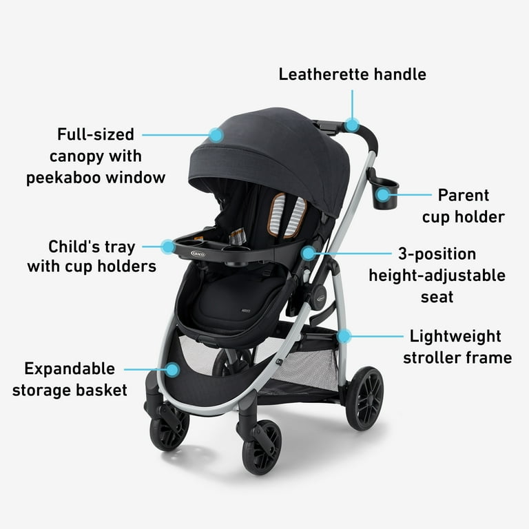 Graco Modes Pramette 3-in-1 Travel System, Toddler Stroller and Infant Car Seat, Lilac Mod, 1 Count