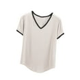 thumbnail image 2 of T-shirt Femme Col en V Couleur Unie Manches Courtes Ample, 2 of 5