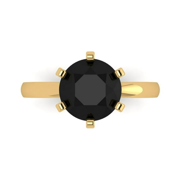 Clara Pucci 14K Yellow Gold 3ct Onyx Solitaire Ring for Women