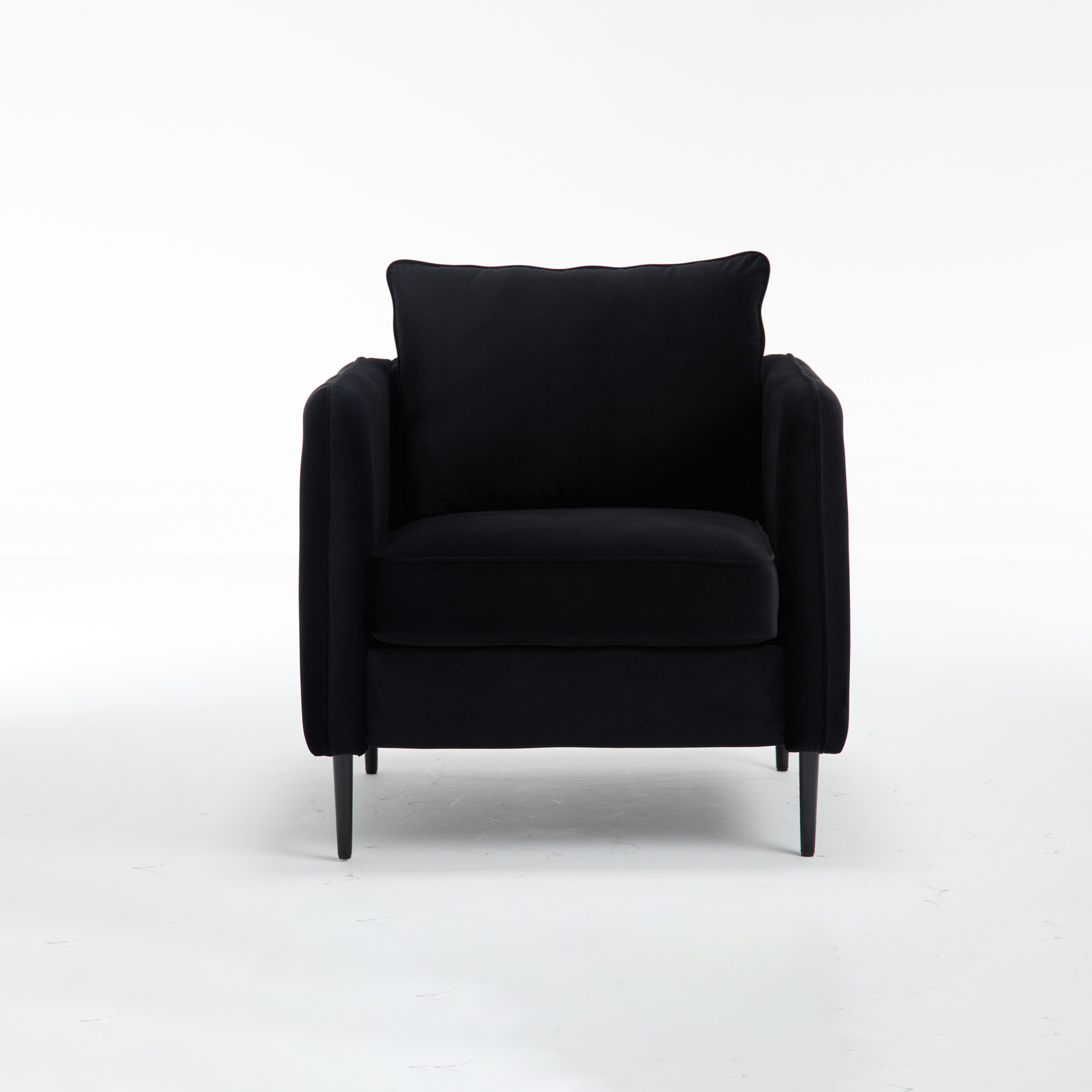 Noble House Mid-Century Modern Velvet Upholstered Accent Chair with Pillow, Metal Legs, Black