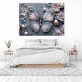 thumbnail image 3 of Mudket Framed Wall Art Ready to Hang, Blue Gray Pearl Butterfly Floral Wall Decor, Botanical Flower Canvas Print, Wall Pictures for Living Room Bedroom Office, for Home Decor - 12"L x 8"W, 3 of 10