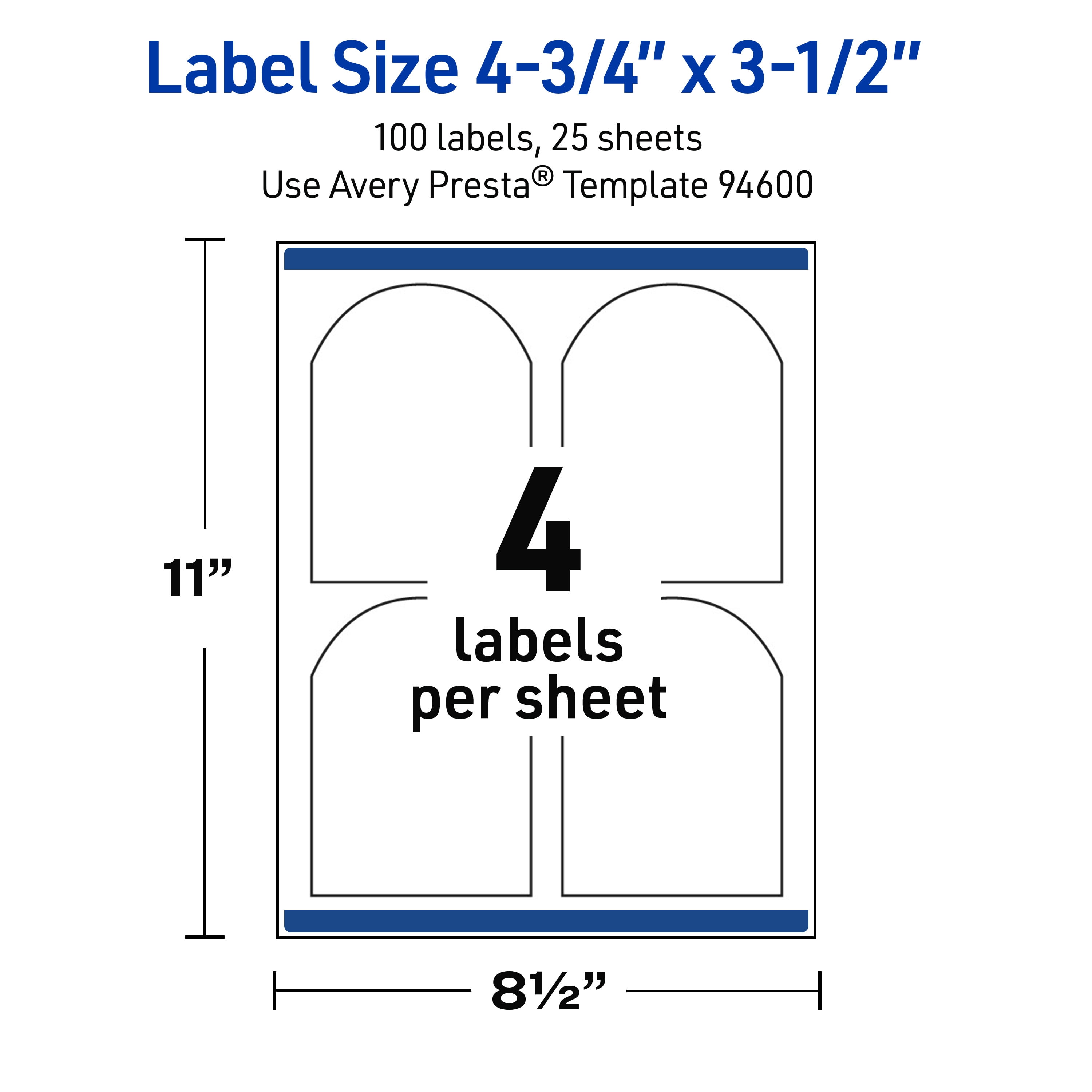 Avery Waterproof Arched Labels, 4.75" x 3.5", 100 Total