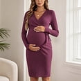 thumbnail image 2 of Gfyviroh Women's Maternity Wrap Dress Long Sleeve V-Neck Bow Tie Bodycon Dress Ribbed Knit Knee Length Pregnancy Nursing Dress for Women, 2 of 8