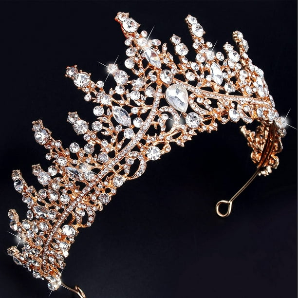 COCIDE Tiara y corona de oro rosa para mujer, coronas de reina de cristal, tiaras de princesa con diamantes de imitación para niña, novia, accesorios para el cabello de boda, fiesta de cumpleaños, gra