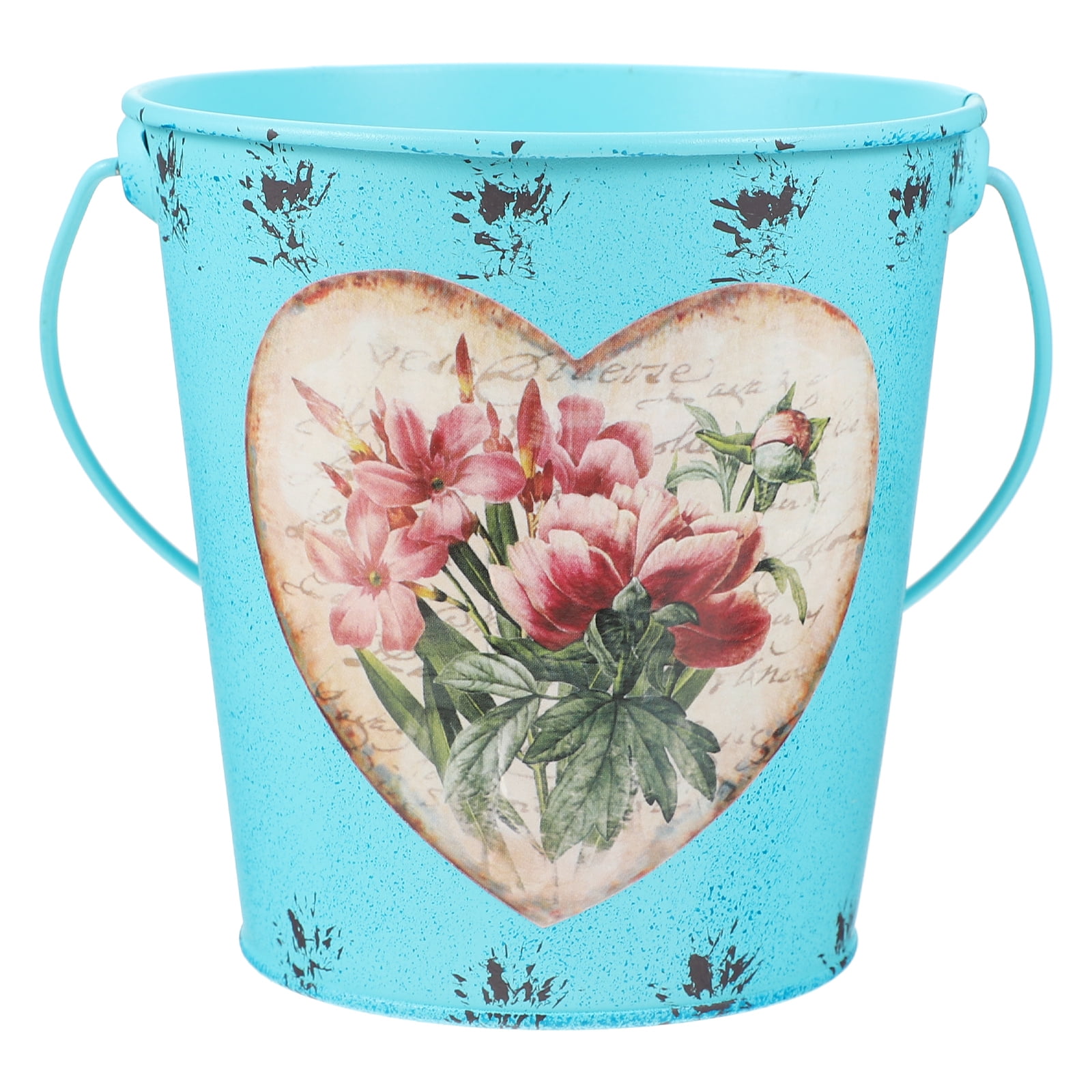 Metal Flower Bucket Vase Farmhouse Pot Vintage Planter French Buckets